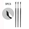 A set of three black precision eyeliner application brushes.