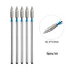 A set of five diamond nail drill bits with blue handles and silver tips, measuring 2.6x9.5mm each.