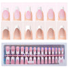 A set of luxury nude pink ballet length false fingernails in various shades and finishes.