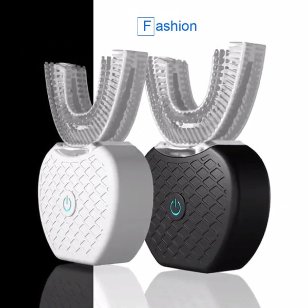 Une paire de brosses à dents électriques ultrasoniques, une blanche et une noire, avec les têtes visibles.