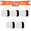 Dix paires de électrodes réutilisables en non-tissé blanc et noir pour la stimulation musculaire, chacune mesurant 4x4 cm.