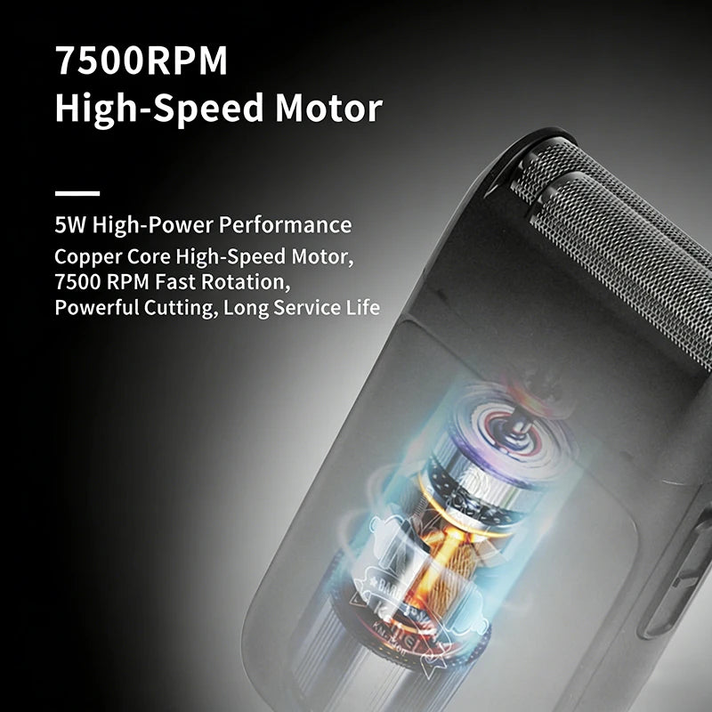 Close-up of a high-speed motor inside an electric beard shaver and trimmer device.