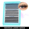 A clear plastic tray containing multiple rows of black individual lashes for DIY eyelash extensions.