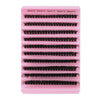 A pink plastic tray holding various lengths of black mink false eyelashes.