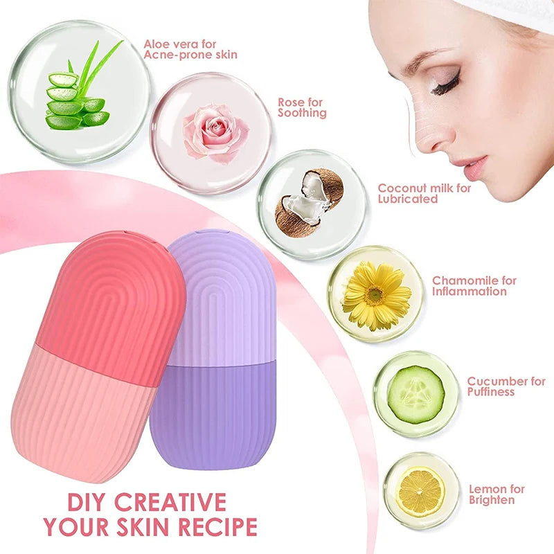 Rouleaux de glaçons en silicone pour ingrédients faciaux comme l'aloe vera et la rose pour des recettes de soins de la peau