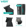 VGR Voyager professional cordless hair trimmer set showing various blades and an on/off switch.