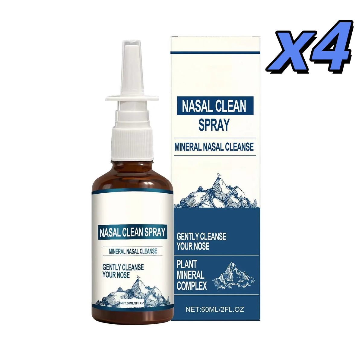 A bottle of Nasal Clean Spray for nasal congestion relief, packaged with a quantity indicator X4.