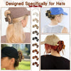 Various non-slip hat claw clips in gold and black finishes shown attached to various hats.