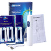 A box and white rechargeable electric toothbrush with instructions are shown.