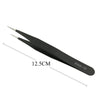 Black stainless steel eyelash tweezers with a 12.5cm length labeled ESD-10