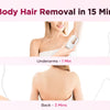 Diagram showing the time required for full body hair removal using an IPL device, detailing minutes per body area.