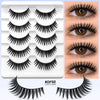 A palette of false eyelashes and a close-up of a wispy cat eye lash style