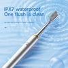 A silver sonic electric toothbrush is shown with a brush head, surrounded by water ripples and text promoting IPX7 waterproof