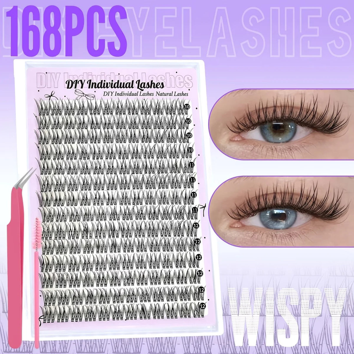 Kit de faux cils individuels DIY avec 168 faux cils naturels pour extensions de cils fins