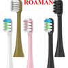 Various colored brush heads for Roaman toothbrushes shown in a collection.
