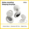 White noise-canceling sleeping earplugs shown with an open earplug and a coiled cord.
