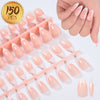 A set of matte pink French press on artificial fingernails displayed on a white background.