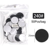 Un sac en plastique transparent contenant 50 disques de papier de verre noir et blanc, avec un disque de 25 mm montré séparém