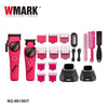 A collection of WMARK professional cordless hair trimmer accessories including combs, guards, and attachments.