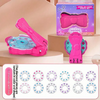 A pink glitter hair braiding and jewelry craft set with various colored and shaped diamond pieces.