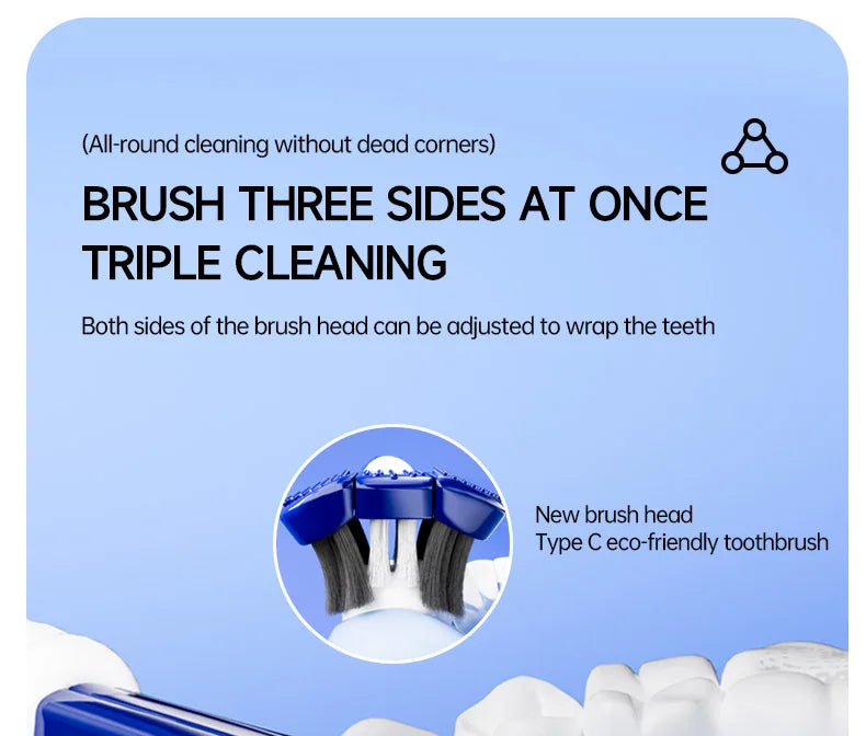 A close-up view of a new Type C eco-friendly brush head for a U-shaped 3D toothbrush set.
