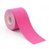 Pink kinesiology tape roll unwound, showing the elastic bandage material.