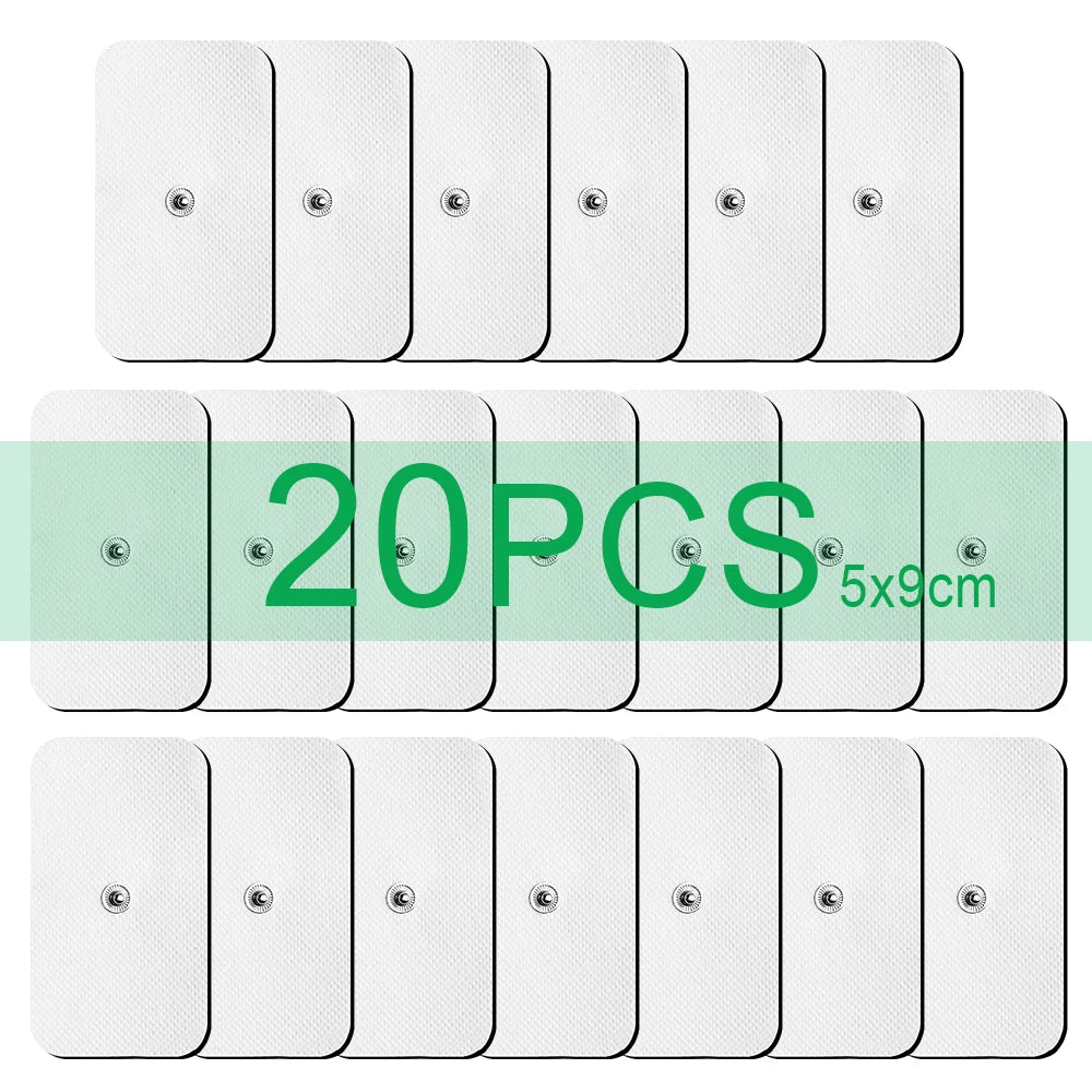A set of twenty muscle stimulator electrode pads in white rectangular form.