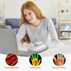 A woman is using an electric hand massager for pain relief and relaxation, demonstrating its features.