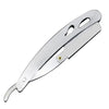 A professional stainless steel straight edge barber razor with hinged blades.