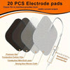 A set of 20 PCS electrode pads, including Premium Gel, Conductive Carbon Film, Wire-End Layer, and Non-Woven Cloth, connected