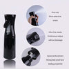 A black 200ml continuous fine mist spray bottle shown with close-up features like an ultra fine nozzle and spiral reinforceme
