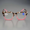 Par de gafas de lectura cuadradas con marco de estampado de leopardo y marcos rosas