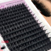 Close-up of black mink eyelash extensions being applied to an eye for beauty treatment.