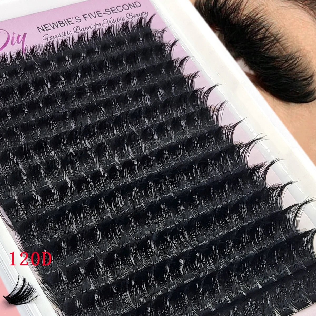 Close-up of black mink eyelash extensions being applied to an eye for beauty treatment.
