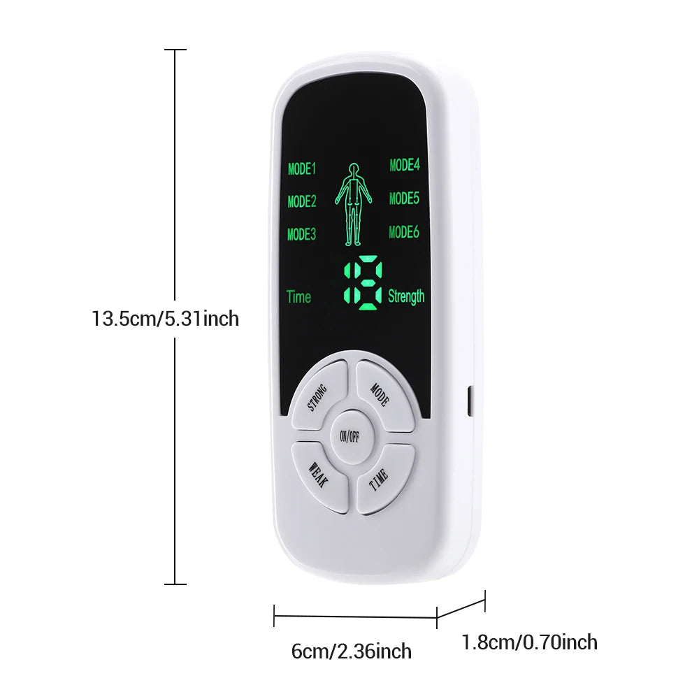 A white electric meridian muscle massager with a digital display showing modes and strength settings.