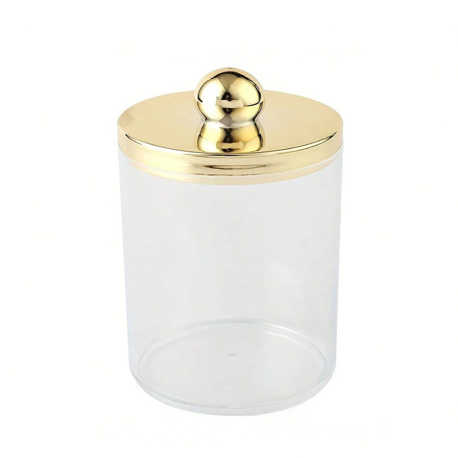 Distributeur de cotons-tiges en acrylique transparent avec un cap doré
