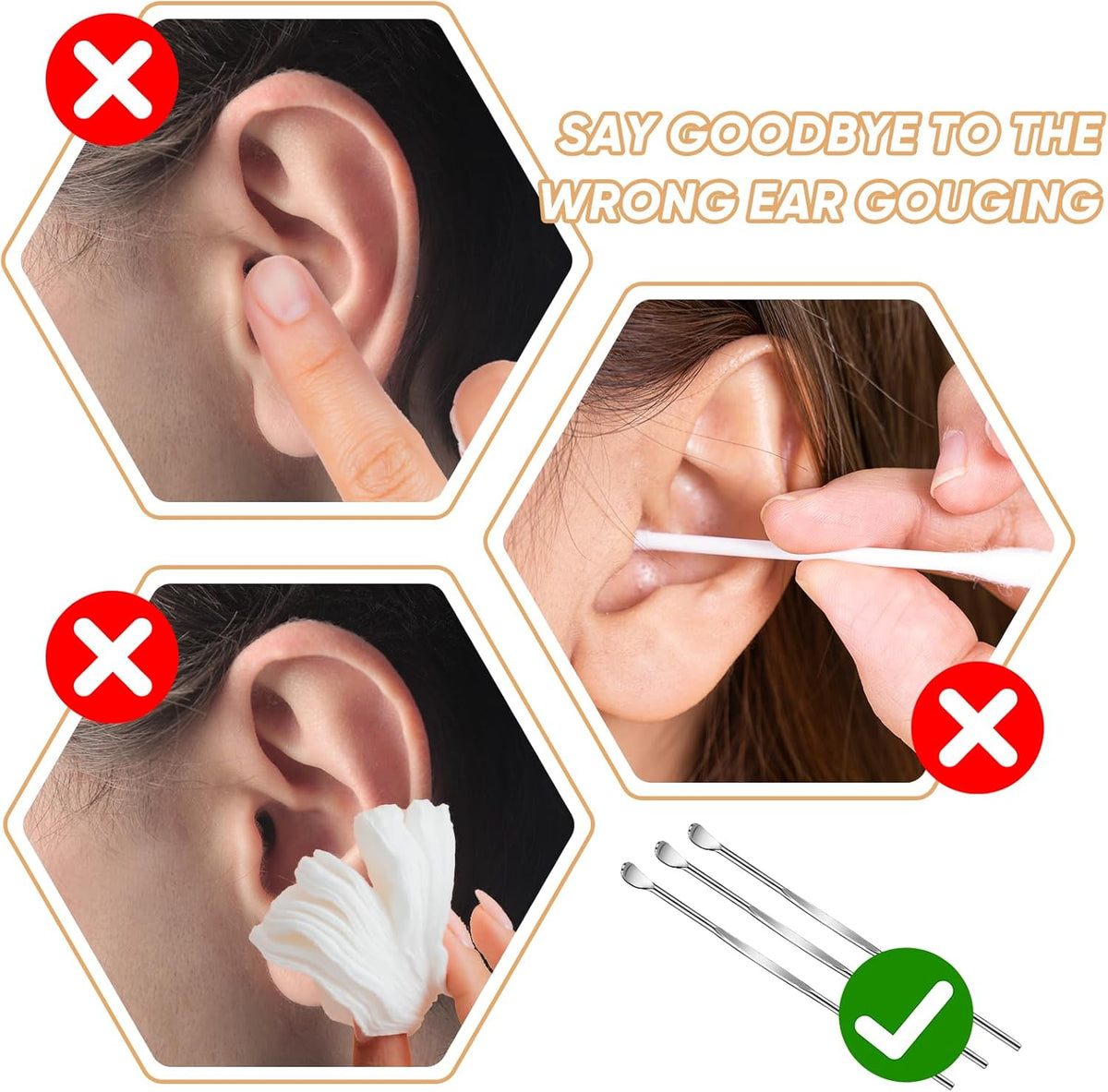 Kit de limpieza de oído de acero inoxidable con hisopos y herramientas para la medición adecuada del oído